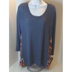 Eyeshadow Tunic 1X 3/4 Sleeve Blue Chevron Pattern Inset NWT Womens Plus